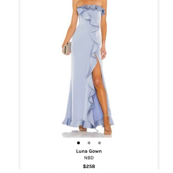 NBD Luna Gown Blue Ruffle with Leg Slit NEW - Picture 8 of 9